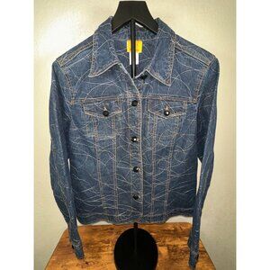 Ruby Rd. Denim Ladies Jacket Dark Wash Metallic Threads Swirl Stiches Size 12